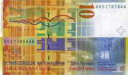 10 швейцарских франков реверс