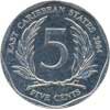 5 восточно-карибских центов аверс