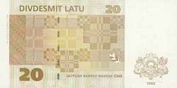 20 латвийских лат реверс