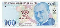100 турецких лир аверс