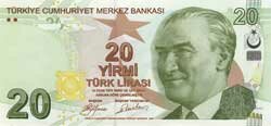 20 турецких лир аверс